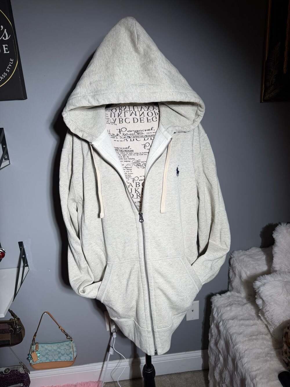 Polo Ralph Lauren Zip Hoodie Size L Grey Fleece